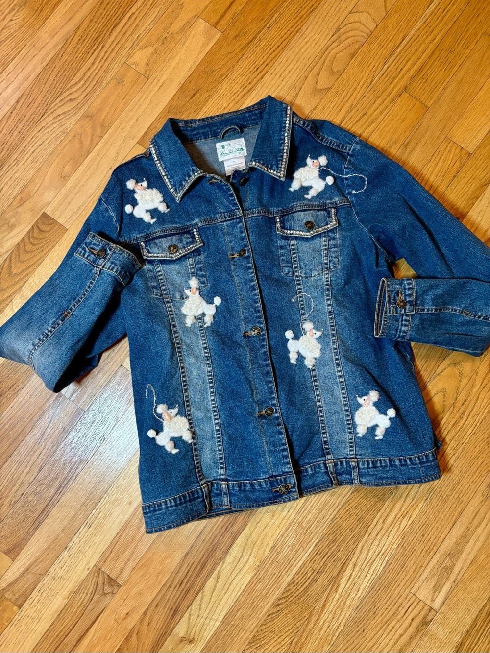 Quacker Factory XL Denim Poodle and Rhinestone Jean Jacket